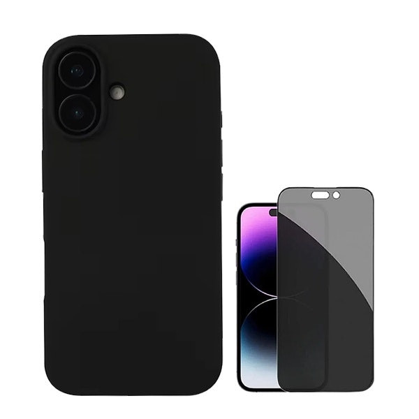 Kit protector de vidrio 5D y funda de silicona líquida para iPhone 16 Plus