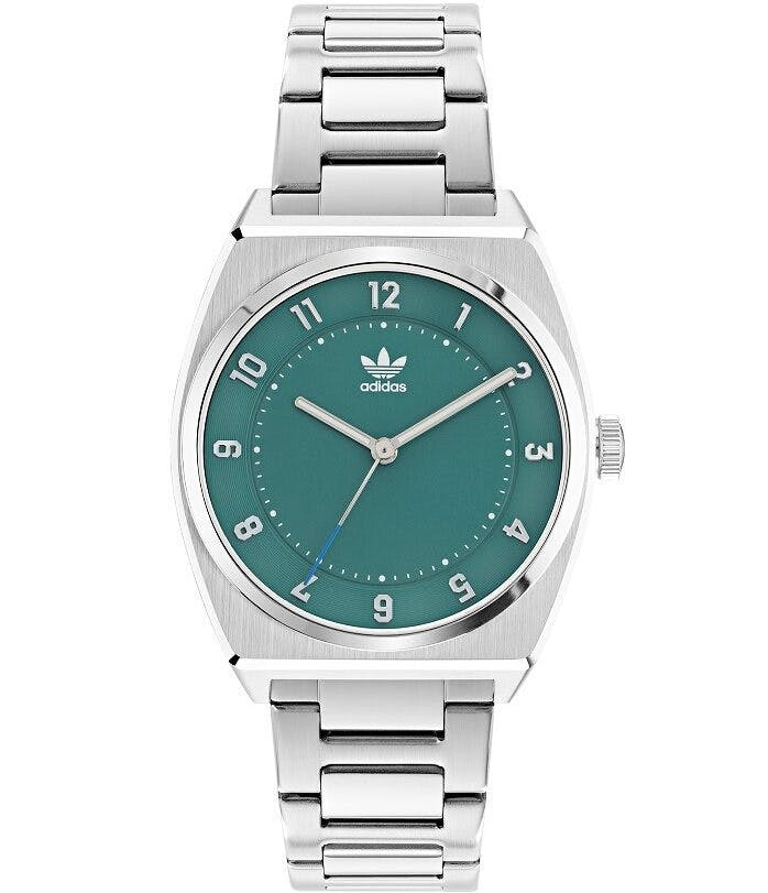 Reloj de pulsera de acero con esfera verde