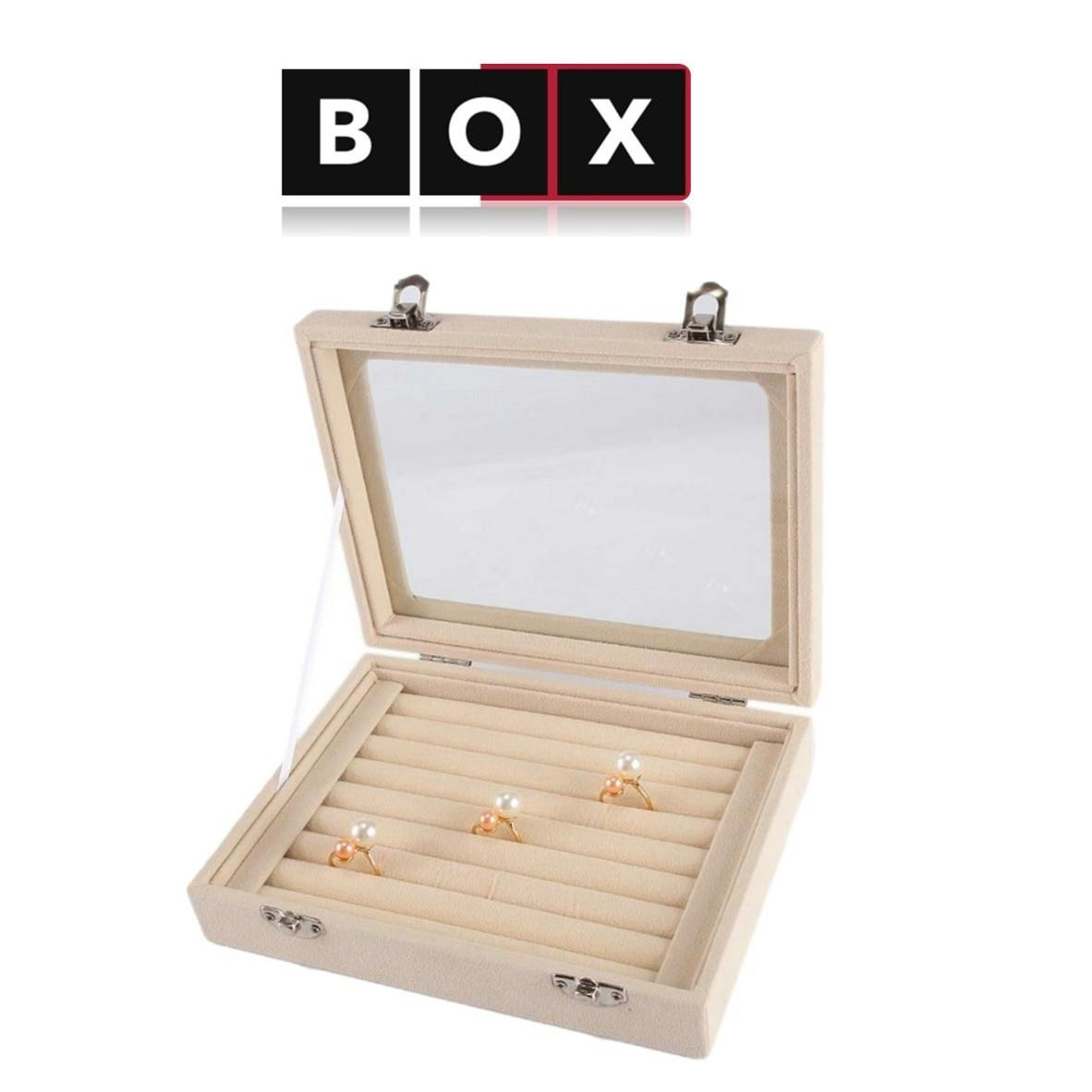 Caja de almacenamiento para joyas en terciopelo beige