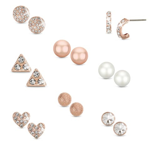 Conjunto de 8 pares de pendientes en tono rose gold