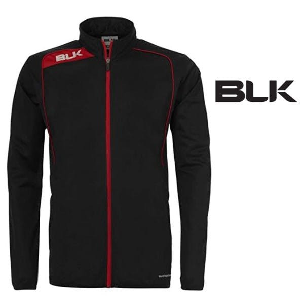 Chaqueta impermeable negra y roja