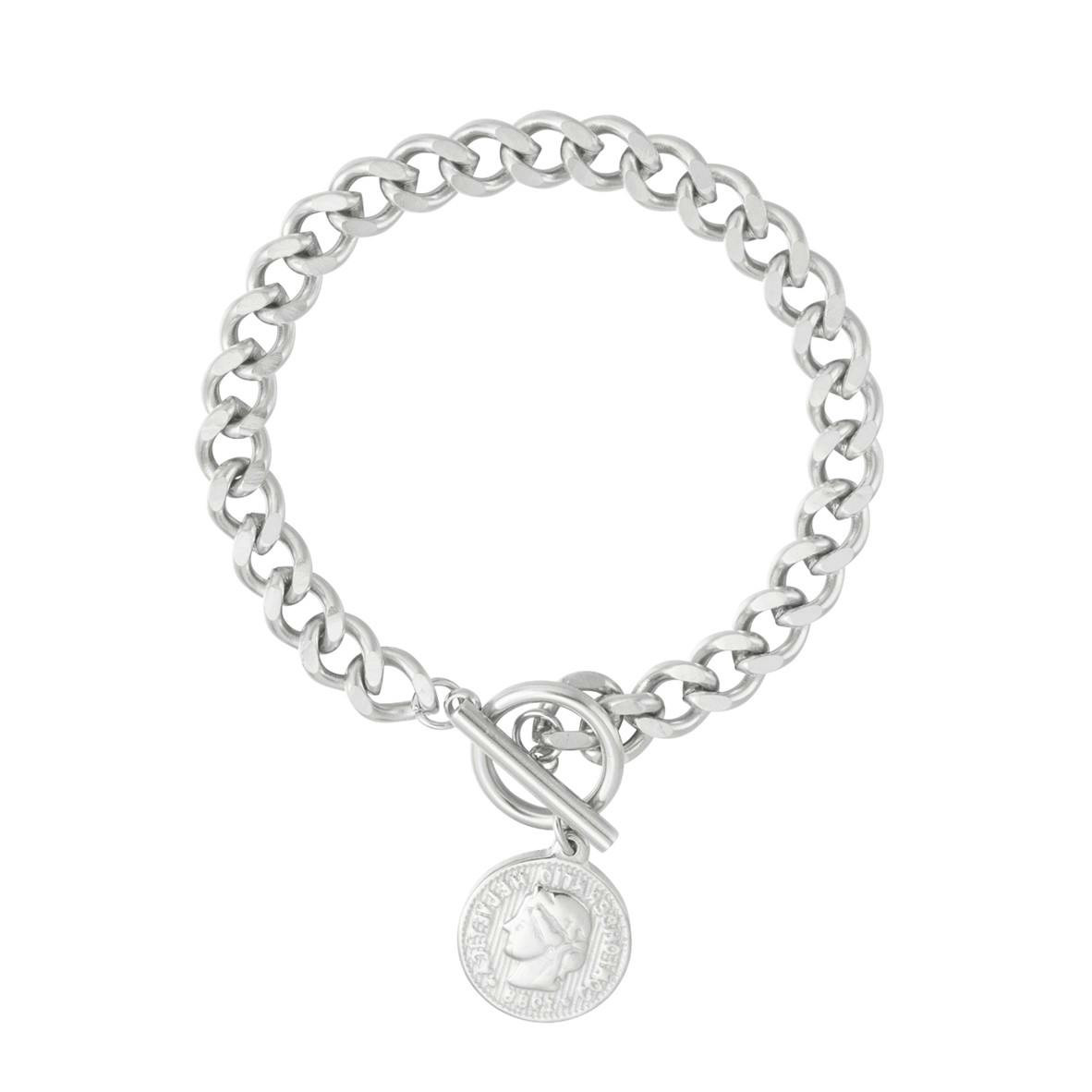 Bracelet with stainless steel medal in silver