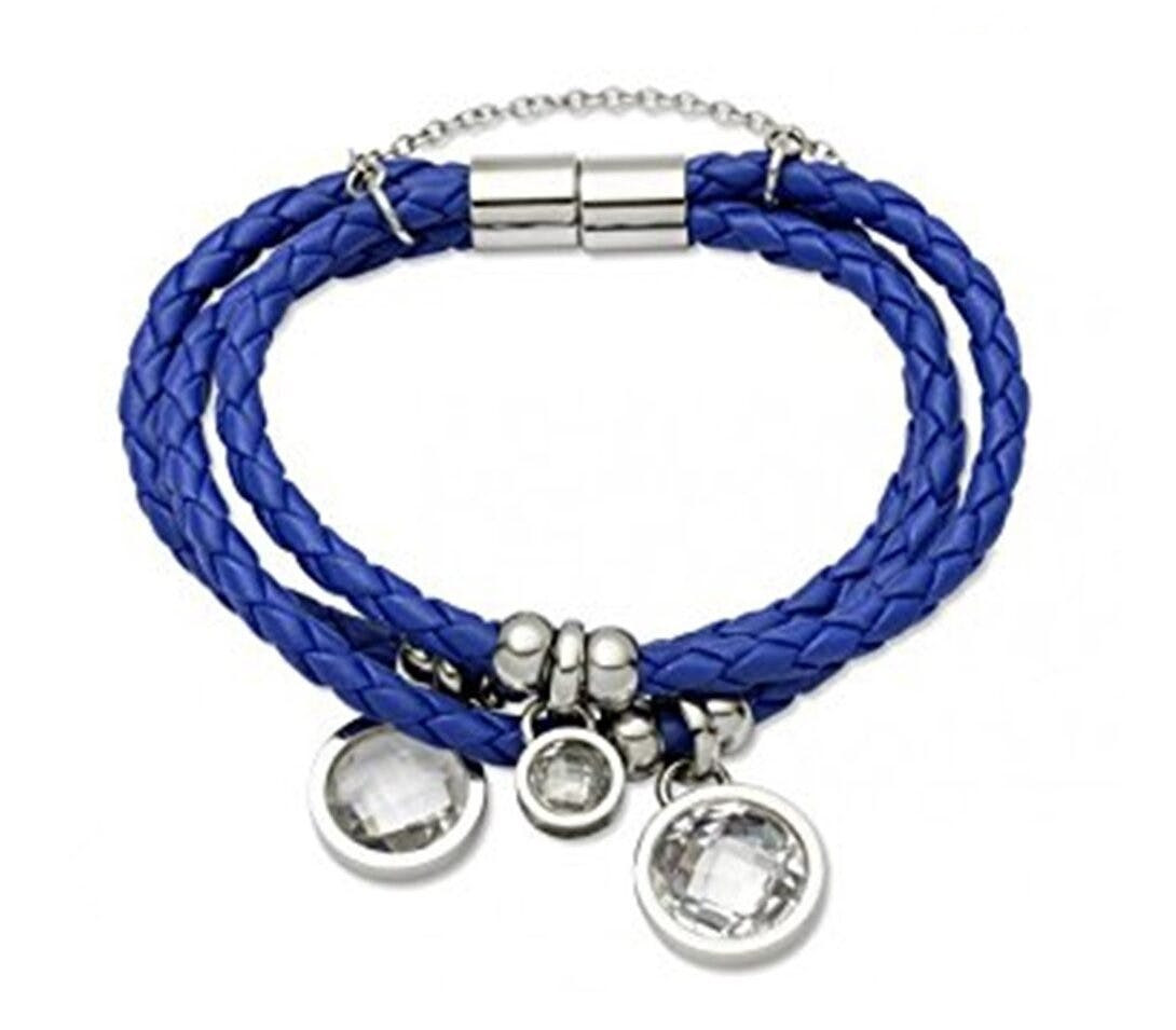 Pulsera en piel genuina y acero inoxidable azul y plateada