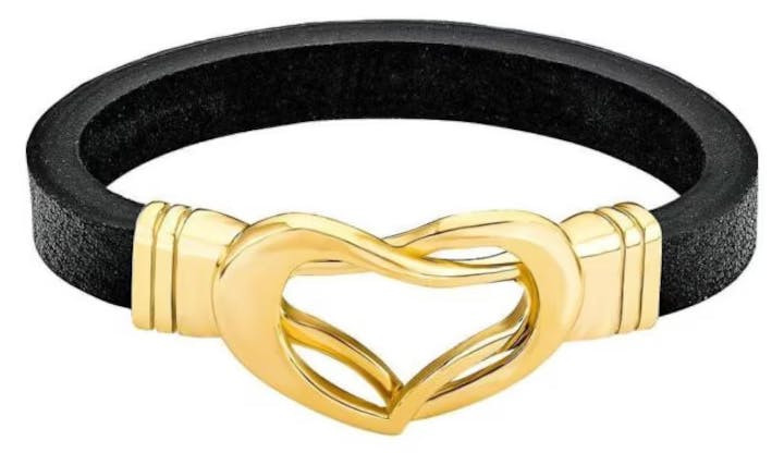 Leather and metal bracelet black and gold