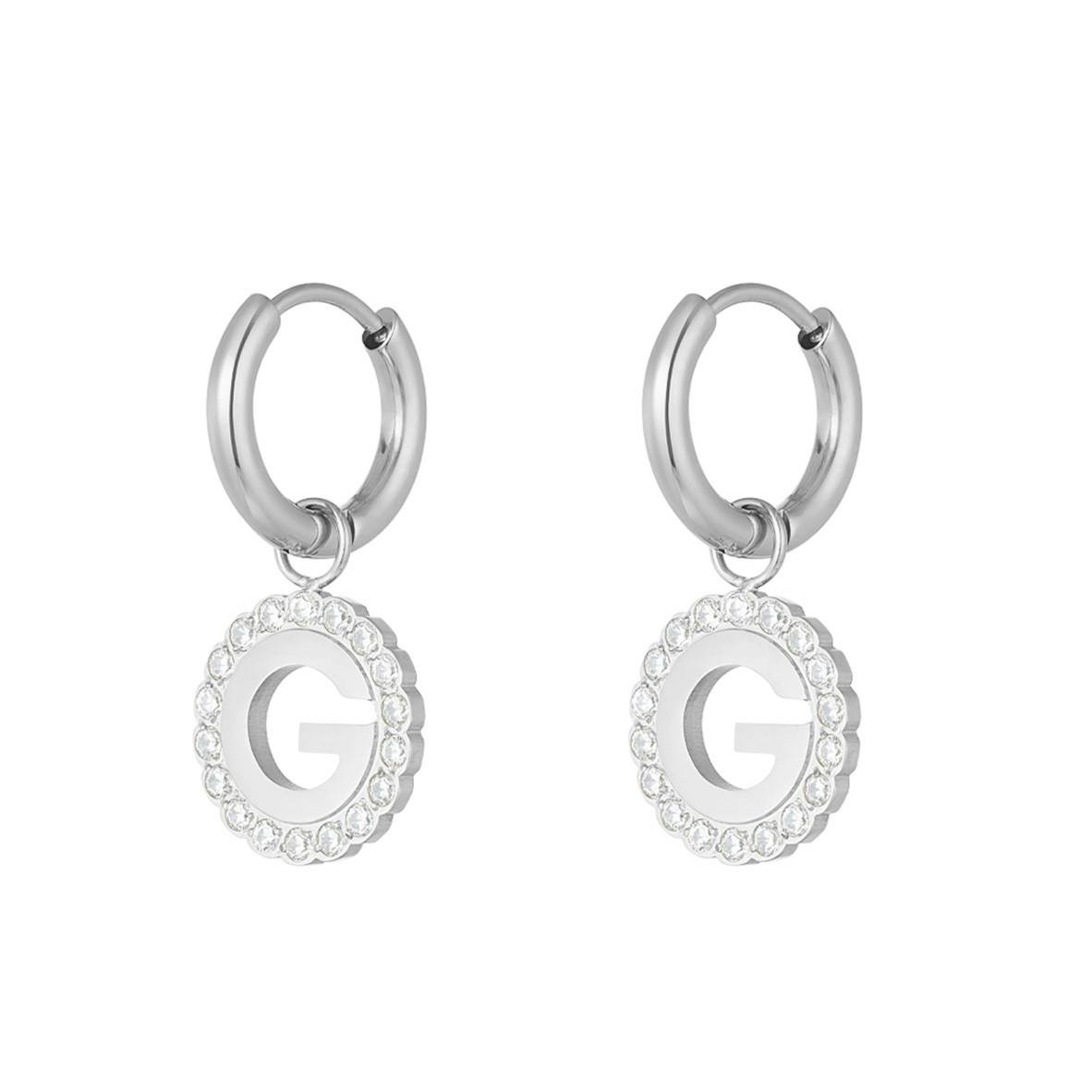 Pendientes letra G acero inoxidable plateado