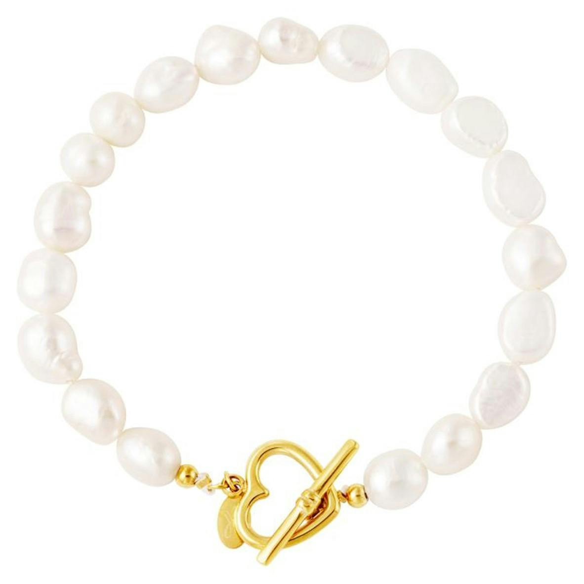Pulsera con piedras naturales blancas y acero inoxidable dorado