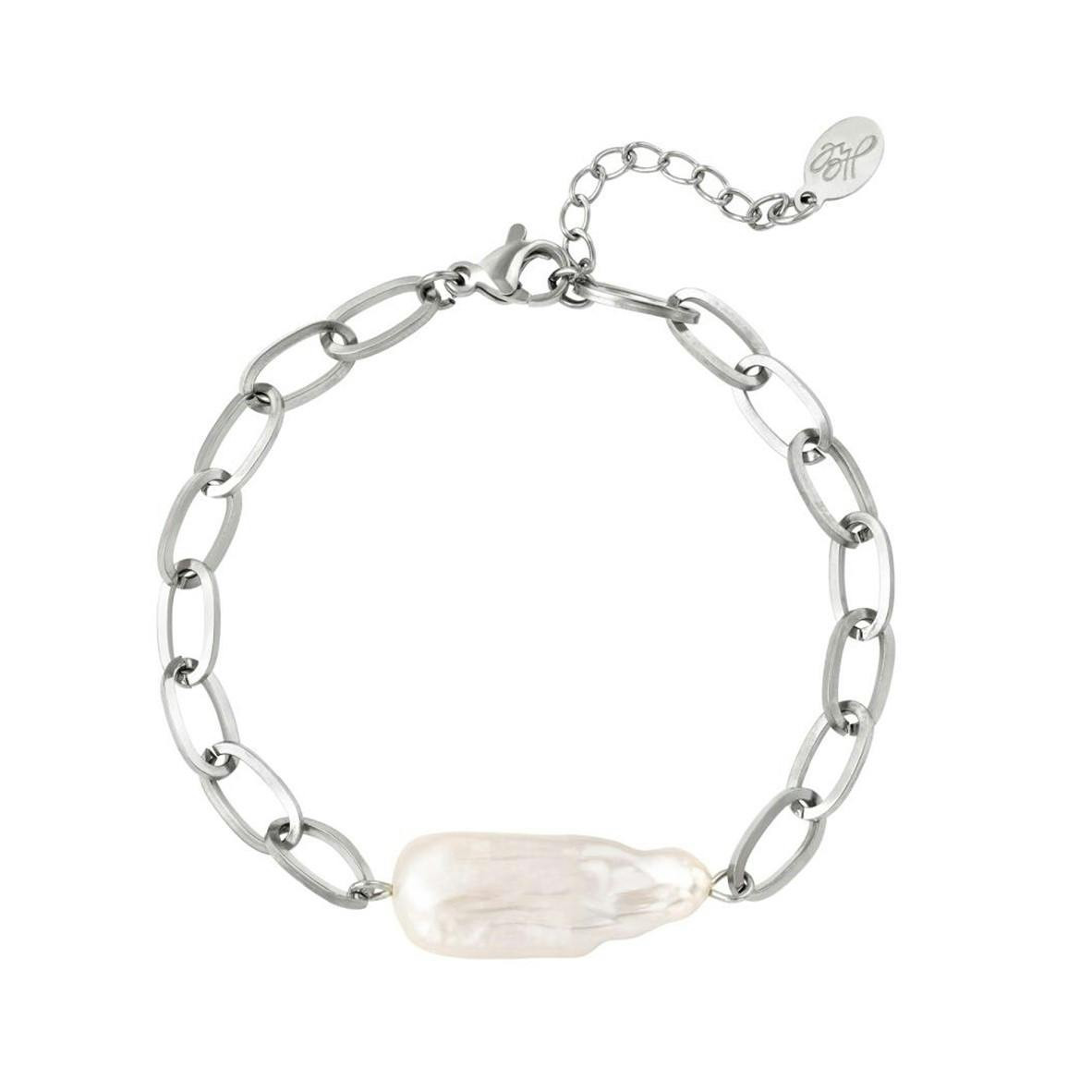 Pulsera de acero inoxidable plateada con piedra blanca
