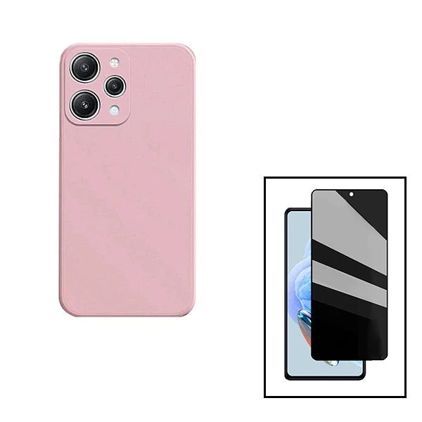 Protector de Cristal 5D Privacidad y Funda de Silicona para Xiaomi Redmi 12 5G - Rosa