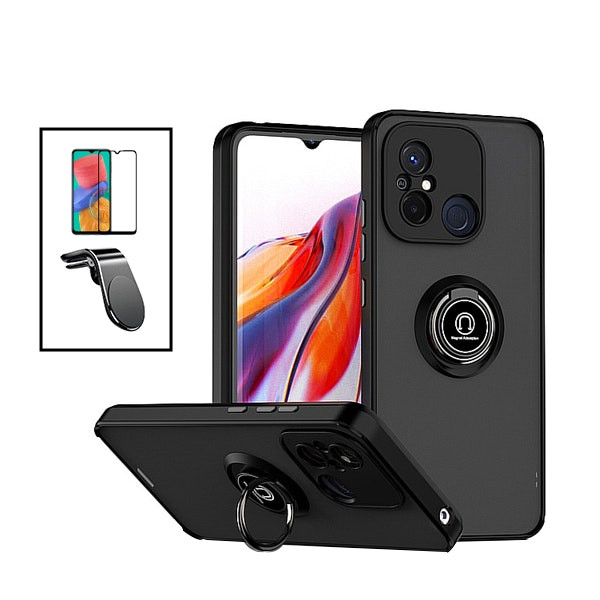 Funda Clear Armor con Anilla y Protector 5D para Redmi 12C