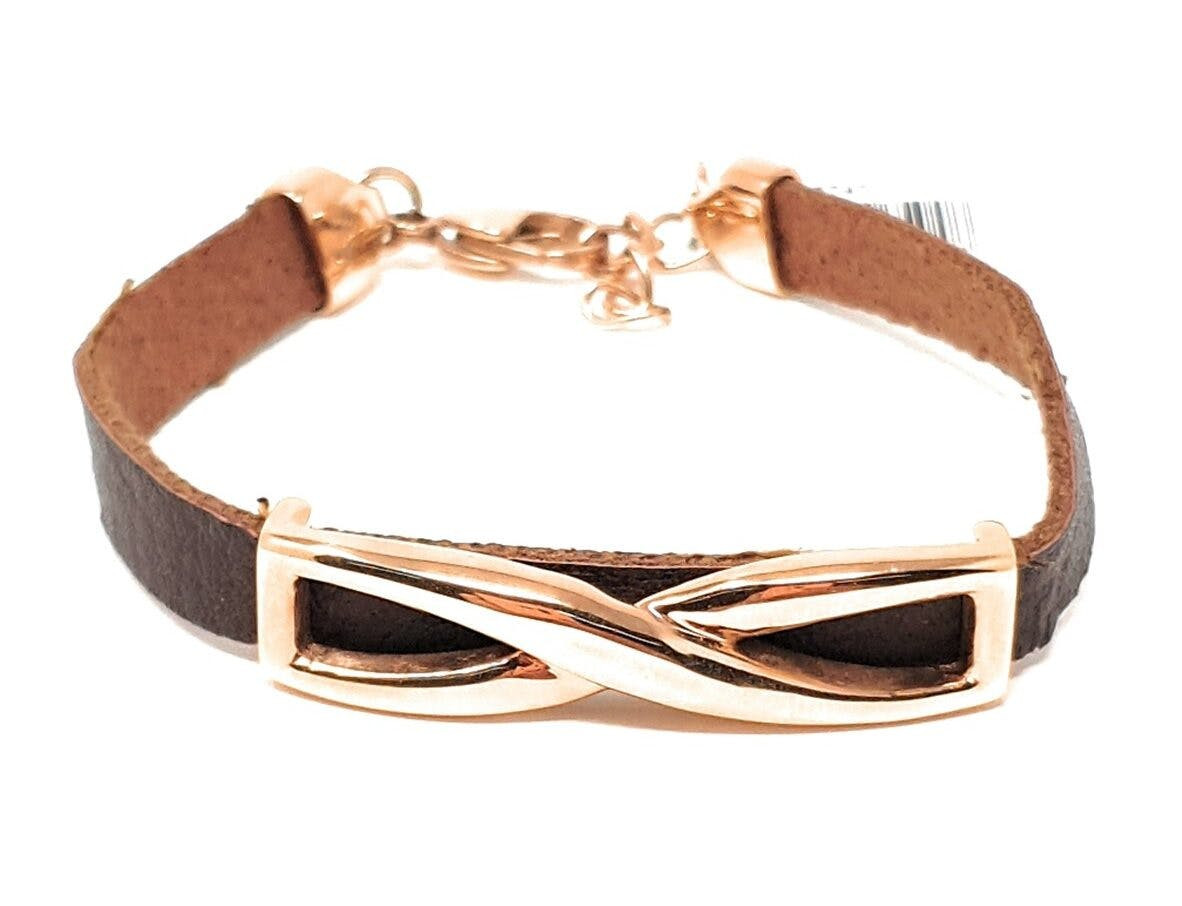 Pulsera en piel y acero inoxidable marrón y dorado