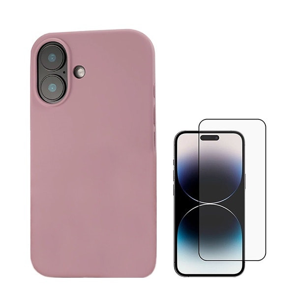 Tempered glass Full Cover 5D protector and liquid silicone case kit for iPhone 16 Plus