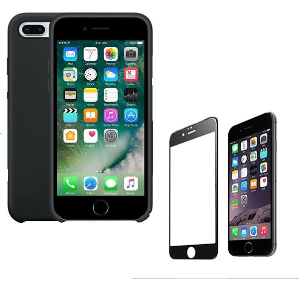 Protector de cristal templado y funda de silicona líquida Phonecare para iPhone 7 Plus / 8 Plus