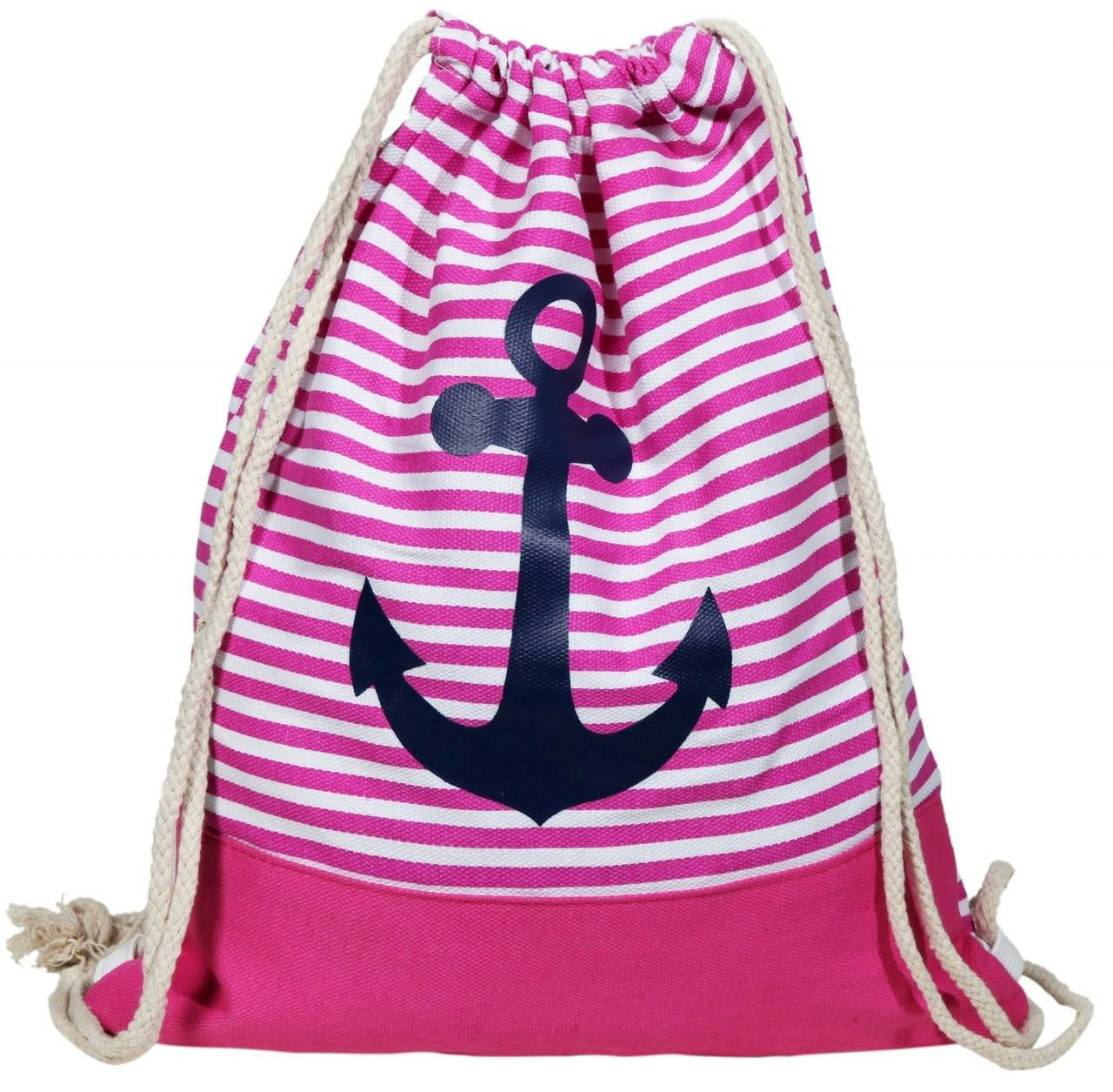 Drawstring backpack with pink anchor print