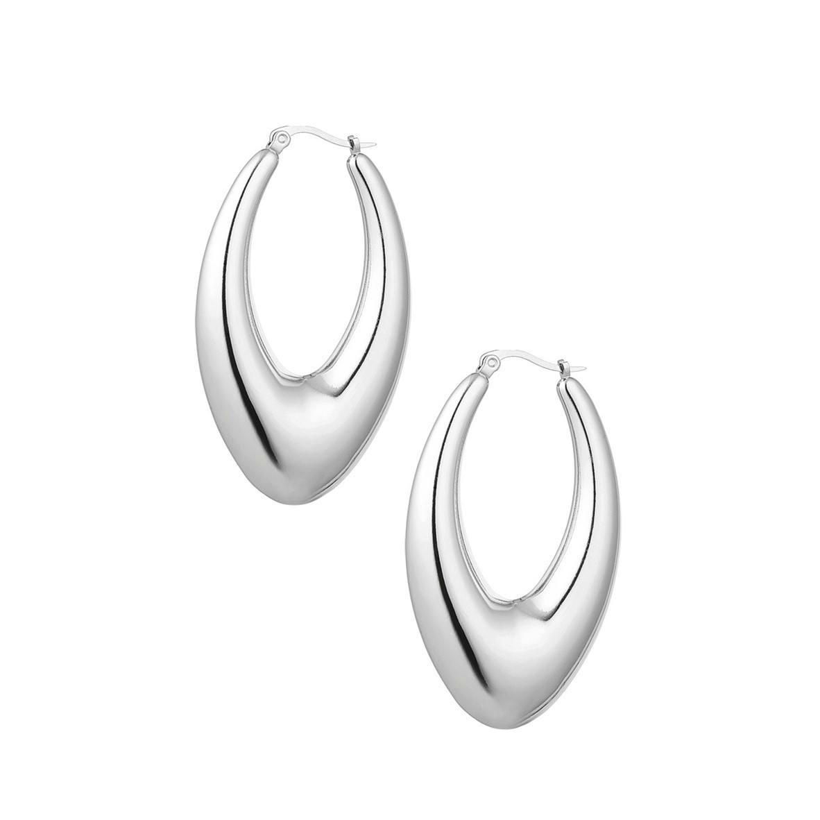 Oval hoop earrings stainless steel silver finish