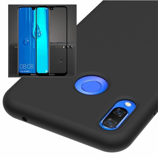 Protector de cristal templado Full Cover 5D y funda de silicona líquida para Huawei P smart Plus 2019