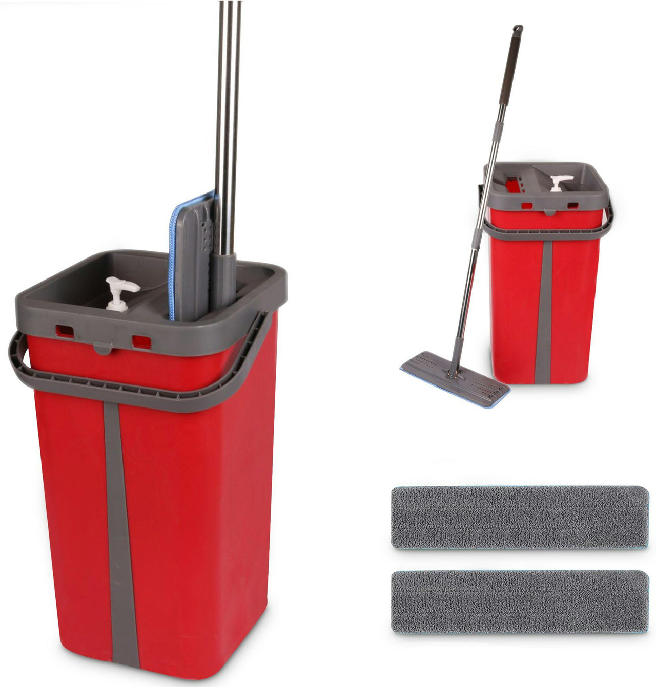 Mopa plana con cubo de lavado y secado