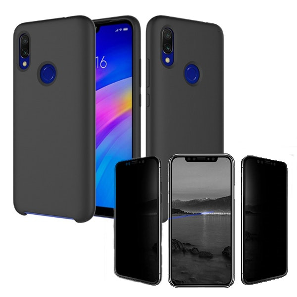 Kit Película de Vidro anti-spy + Capa Silicone Líquido para Huawei P Smart 2019