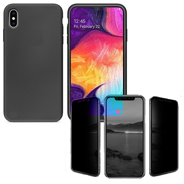 Protector de Vidrio de Privacidad y Funda de Silicona para Samsung Galaxy A10