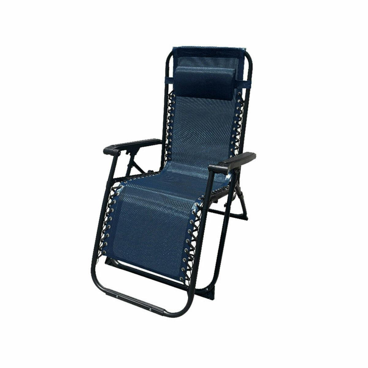 Folding steel sun lounger with cushion for garden and pool Zero Gravity Dark Blue