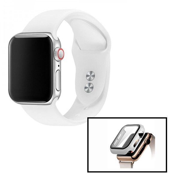 Funda protectora y correa de silicona compatible con Apple Watch Series 9 41mm - Blanco