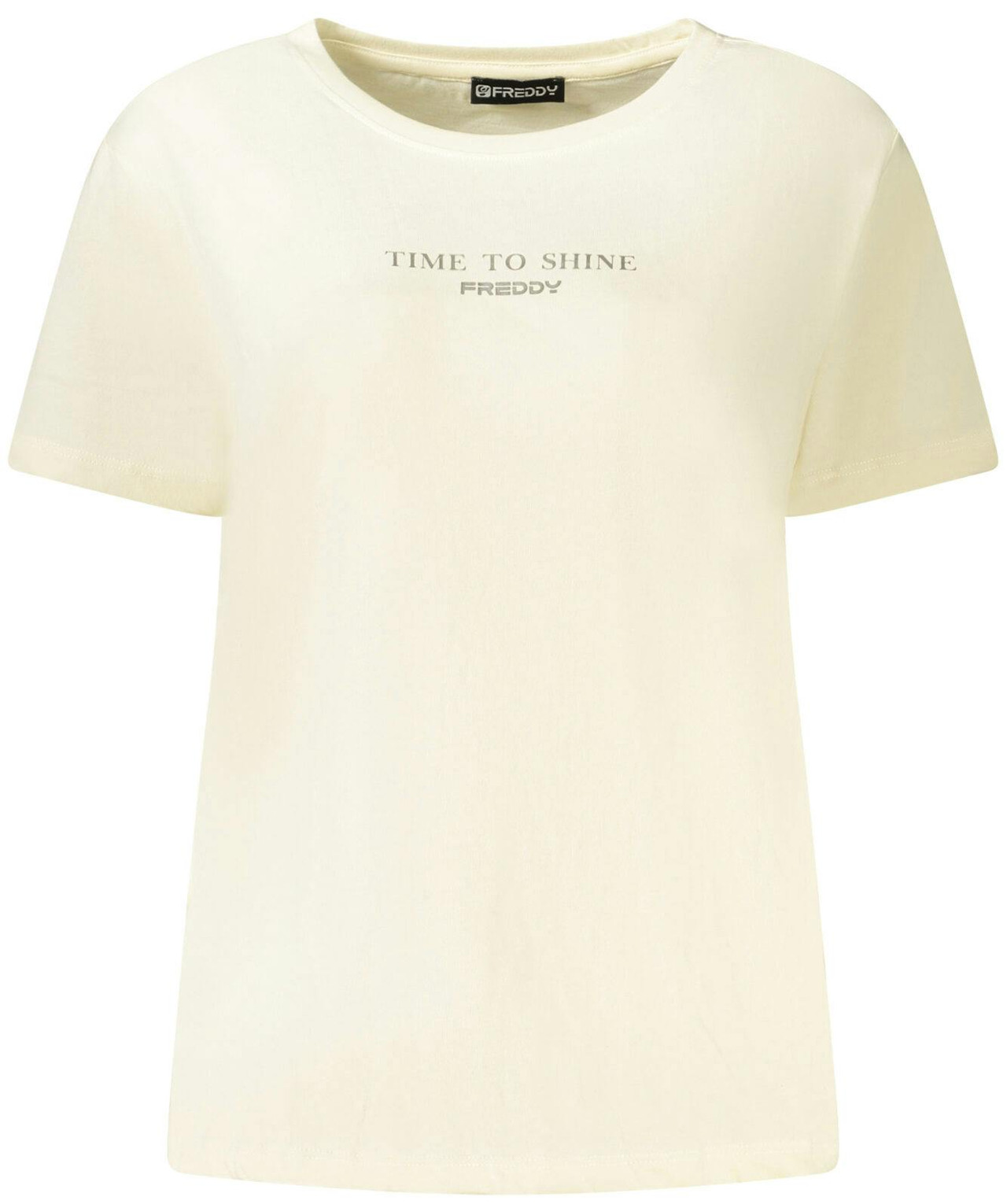 Short-sleeve T-shirt with wide neckline and print