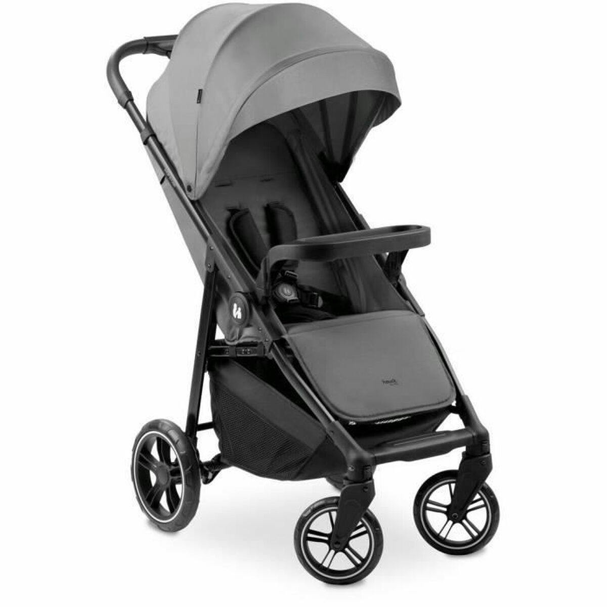 Carrito de bebé gris con capota UV 50+ y bandeja