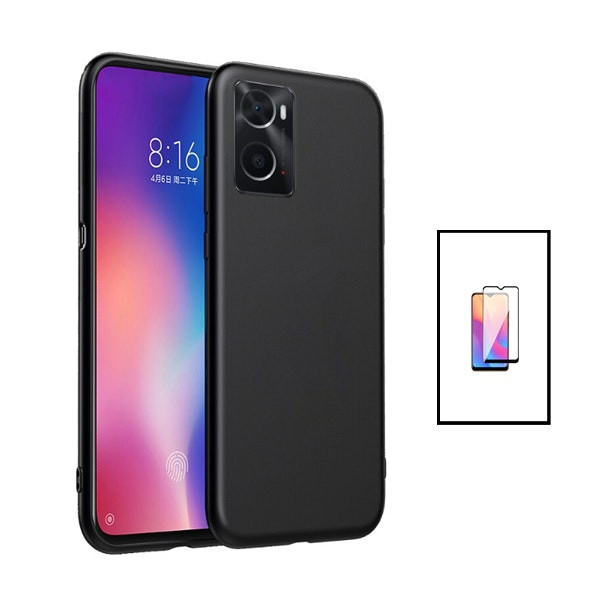 Kit protector de vidrio templado full cover y funda de silicona líquida para OnePlus Nord N20 SE - Negro