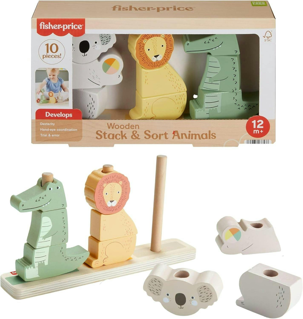 Wooden stacking blocks with base and 9 pieces