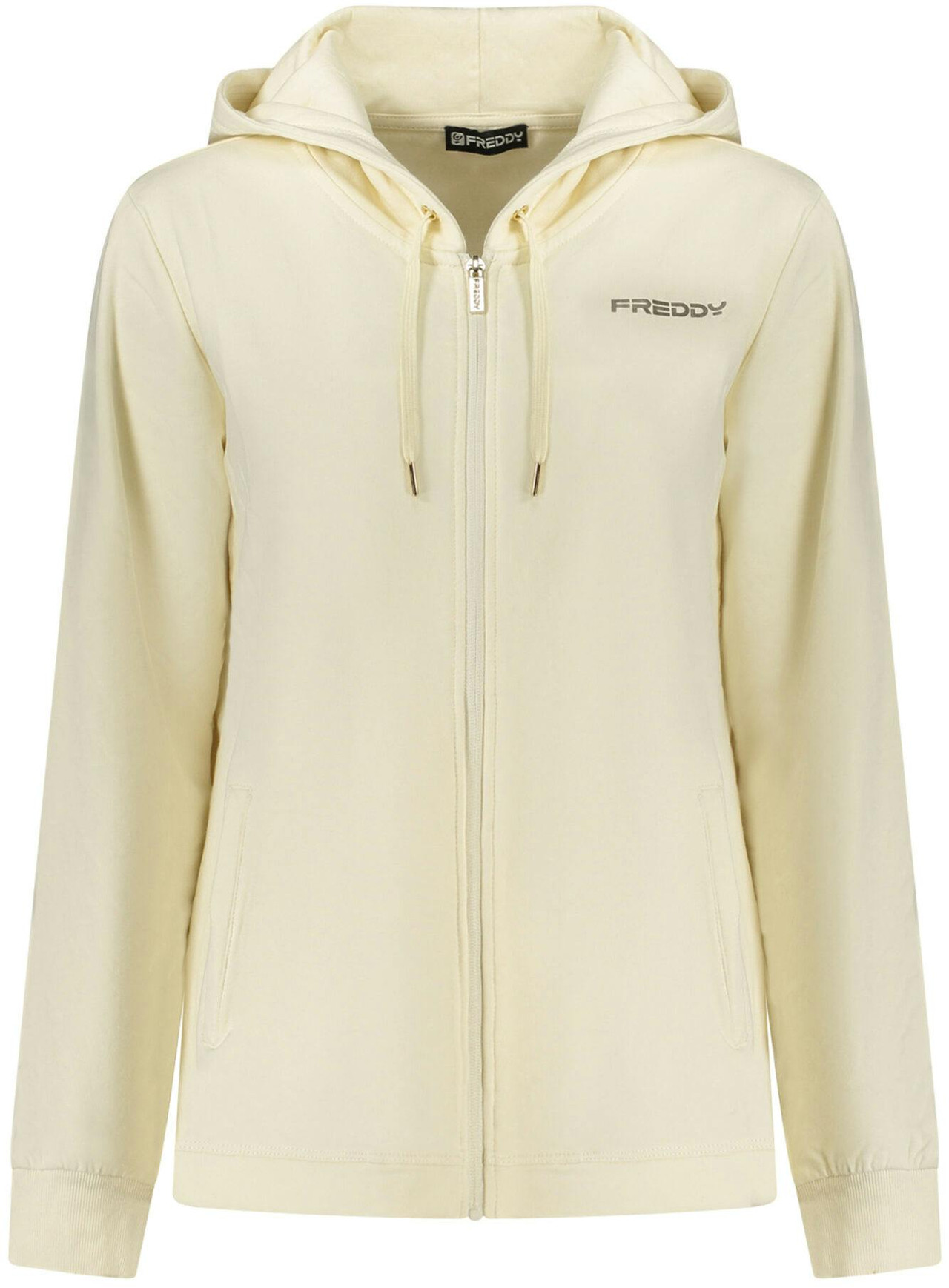 Chaqueta con capucha estampada en algodón y elastano beige