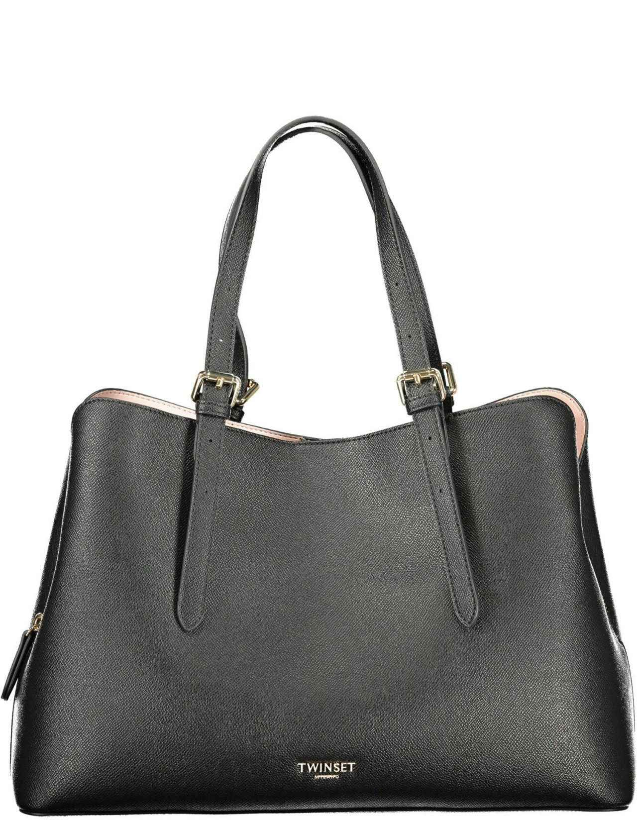 Black polyurethane bag with two compartments and central pocket