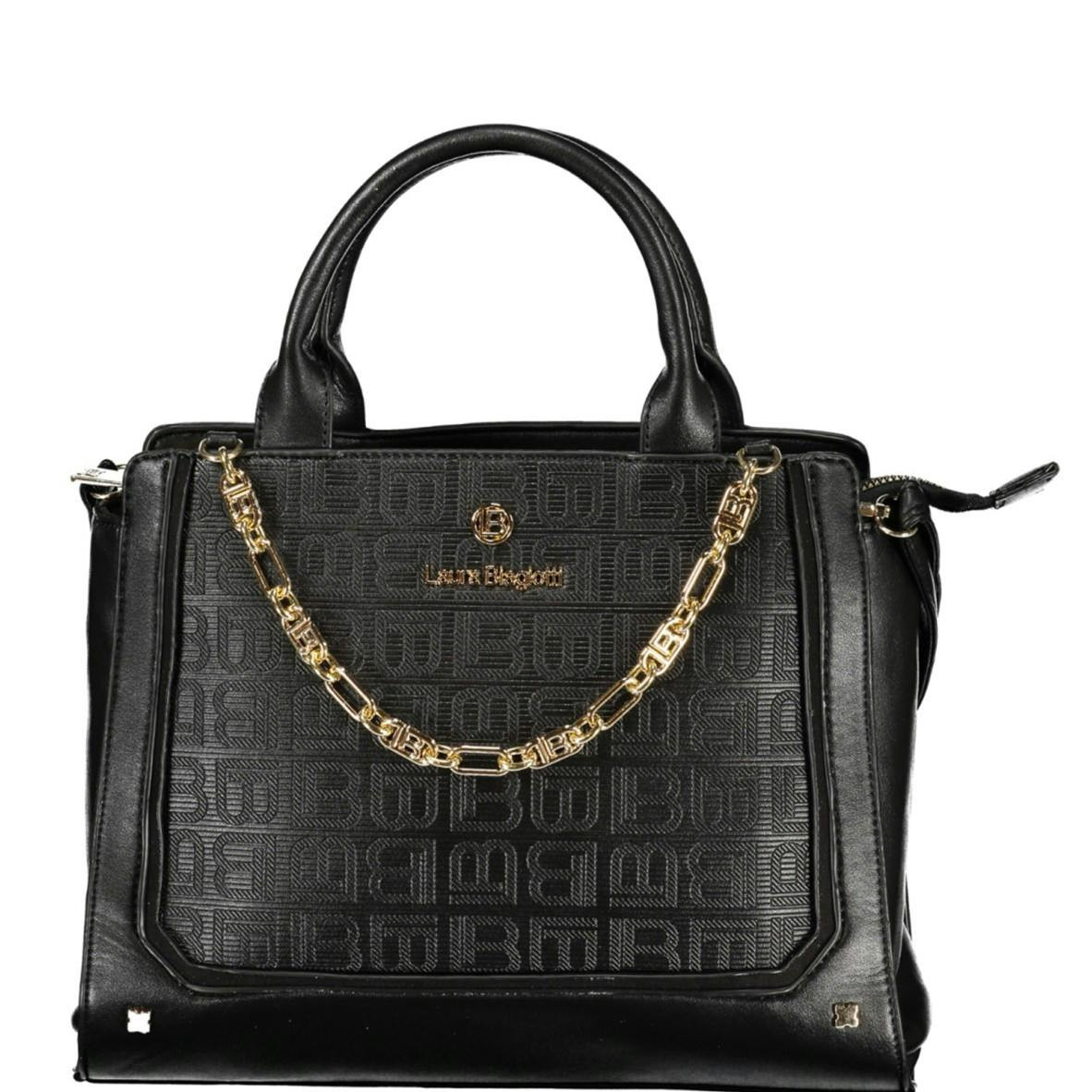 Bolso negro de PVC con correa desmontable y detalle en contraste