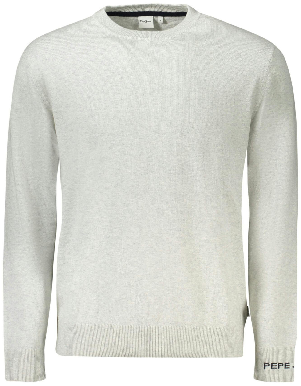 Jersey de punto gris claro con cuello redondo y bordado