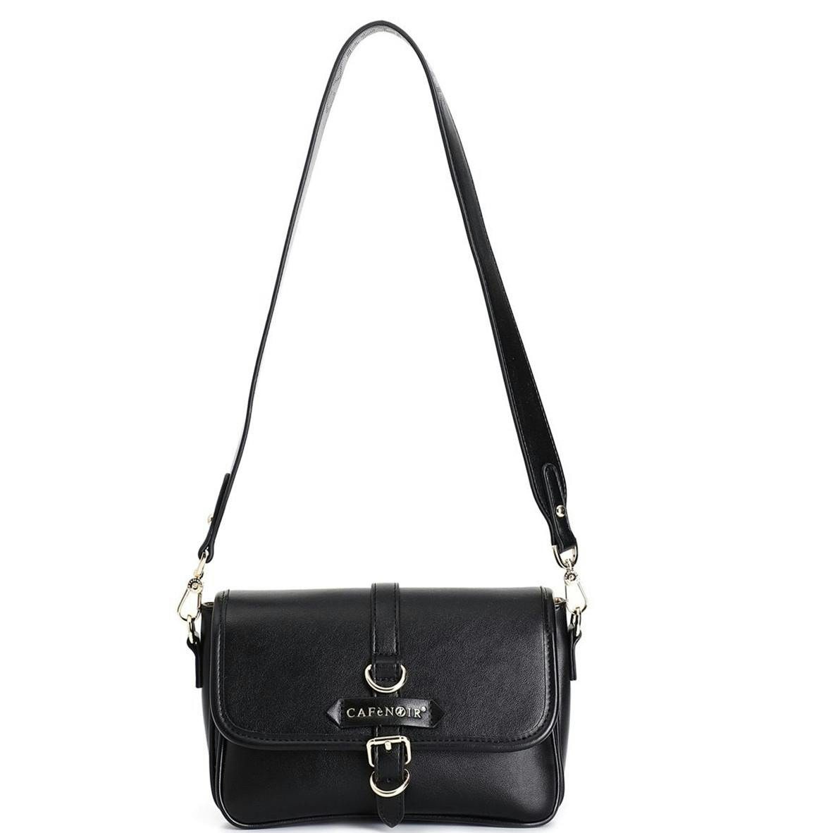 Shoulder bag woman polyurethane black with two compartments