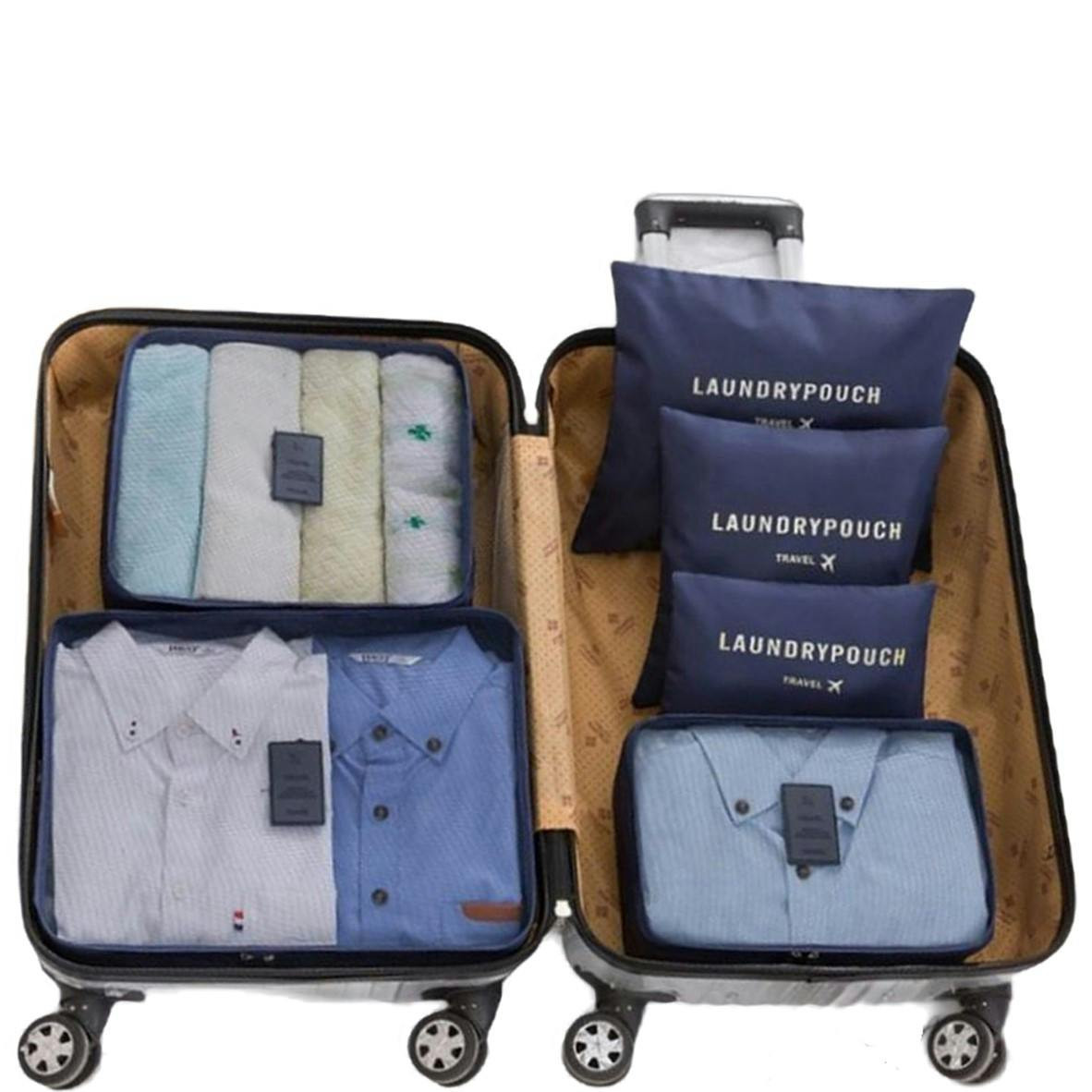 Set of 6 Travel Organizer Bags in Mesh and Soft Material - Blue