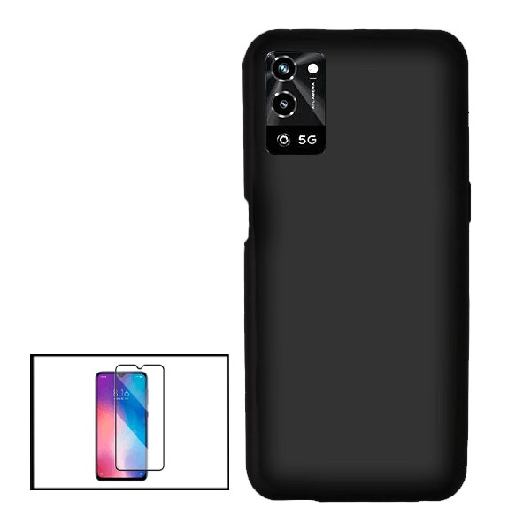 Protector de vidrio templado full cover y funda de silicona líquida para Oppo A56 5G