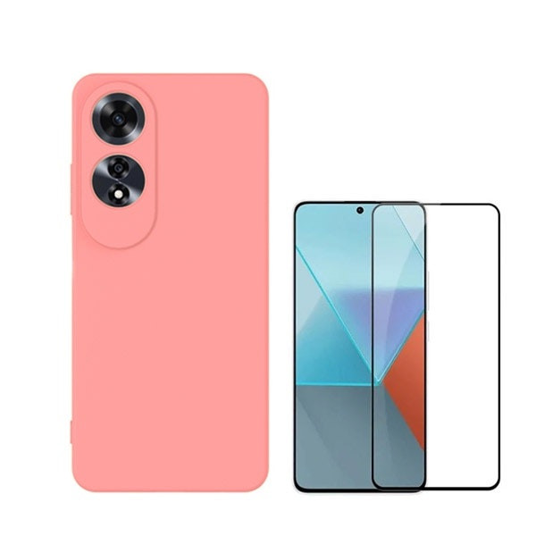 Protector de vidrio Full Cover y funda de silicona líquida para A60 - Rosa
