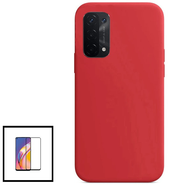 Funda de silicona líquida y protector de vidrio 5D Full Cover para Oppo A74 5G