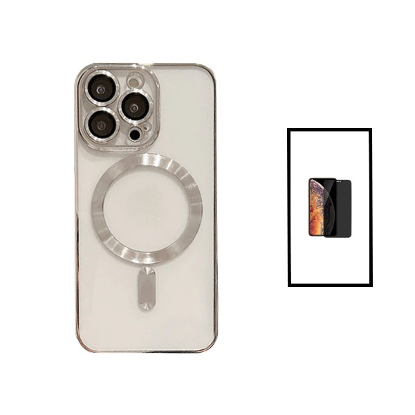 Kit Capa LuxArmor MagSafe Camera Protection + Película 5D Anti-Spy para Apple iPhone 14 Pro - Cinza