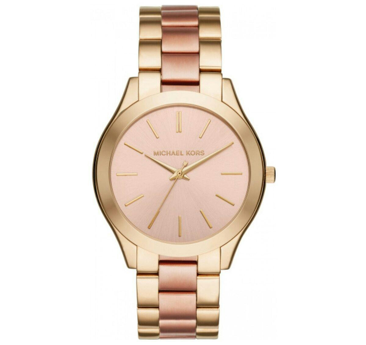 Reloj analógico MK3493 acero inoxidable acabado rose gold y dorado