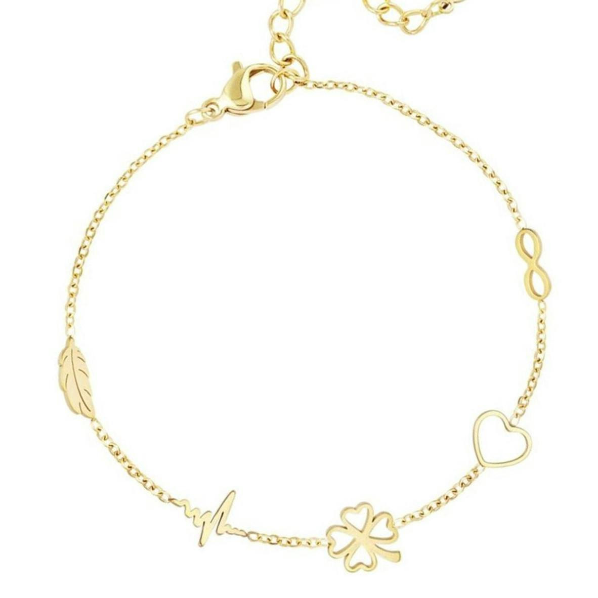 Pulsera símbolos de la suerte en acero inoxidable plateado