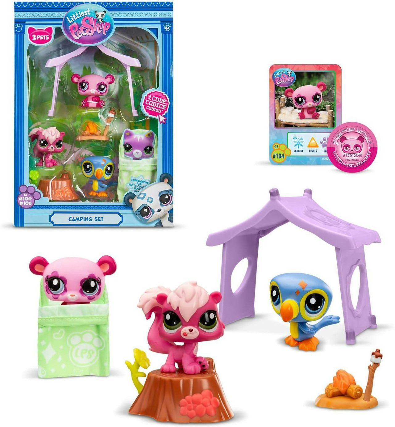 Littlest Pet Shop conjunto 3 animales y accesorios de camping