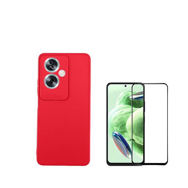 Protector de Vidrio Templado Full Cover 5D y Funda de Silicona Líquida para Oppo A79 5G - Rojo
