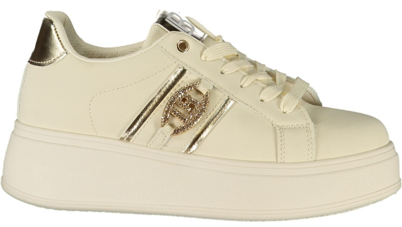 Beige polyurethane sneakers with textile detail