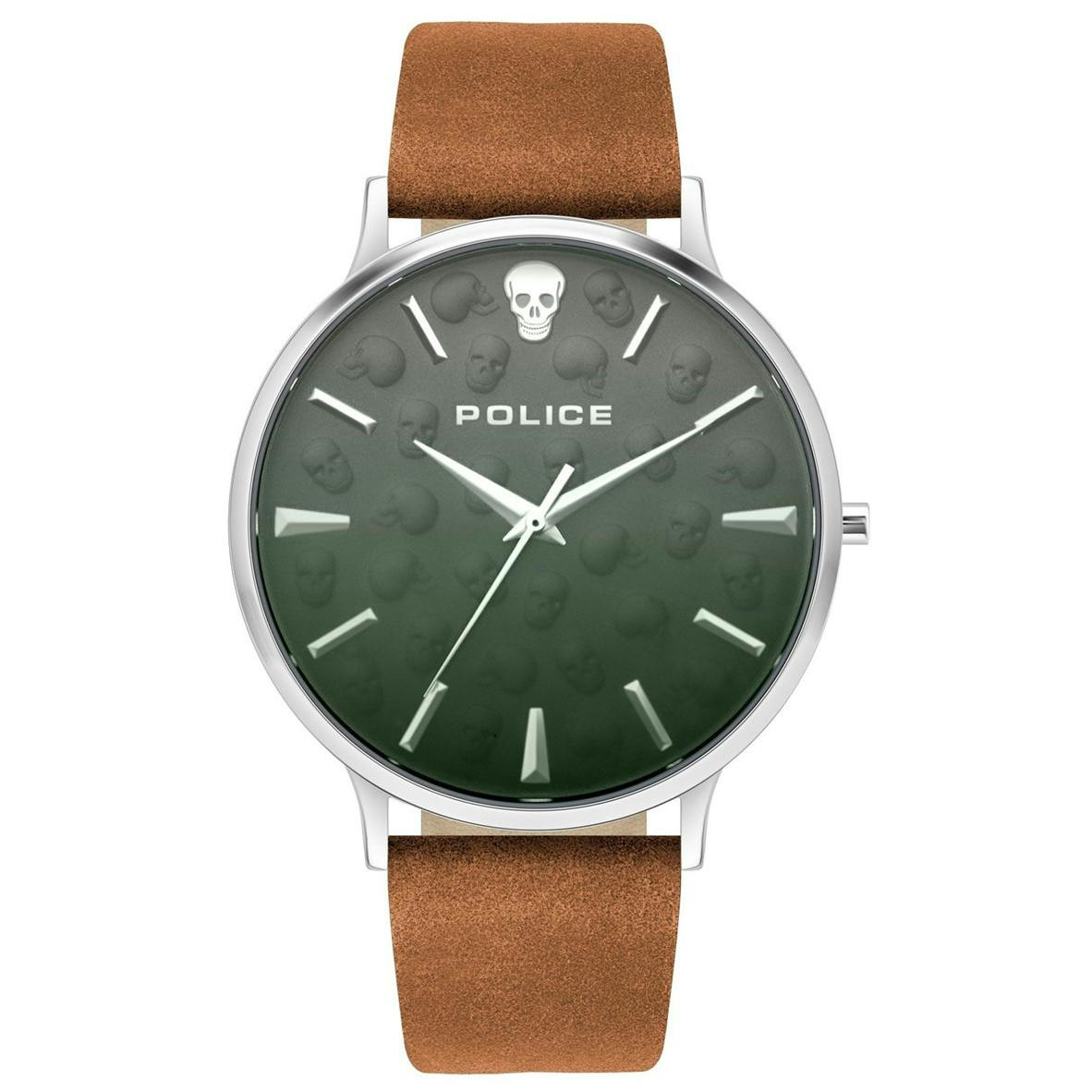 Casual leather watch with grey and green dial