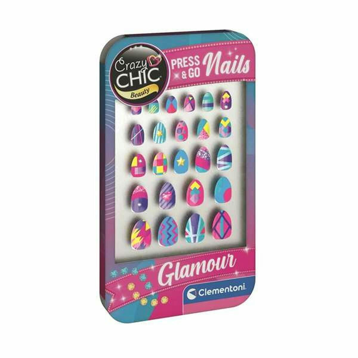Adhesive press-on nail kit with 24 pieces - glamour theme