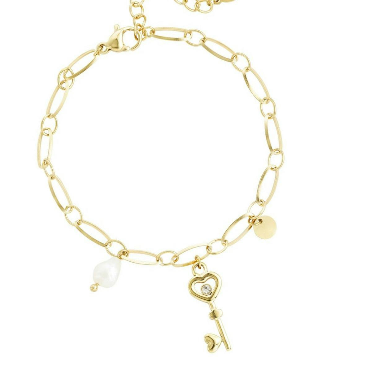Pulsera dorada de acero inoxidable con colgantes