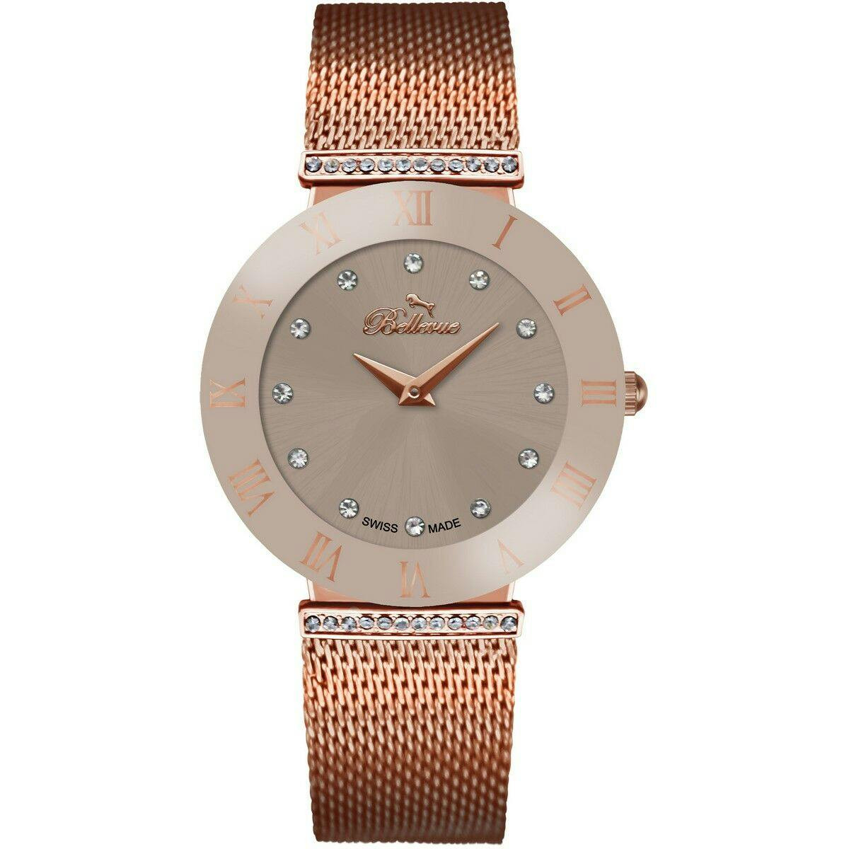 Reloj F124 metálico con brazalete rosa y esfera plateada
