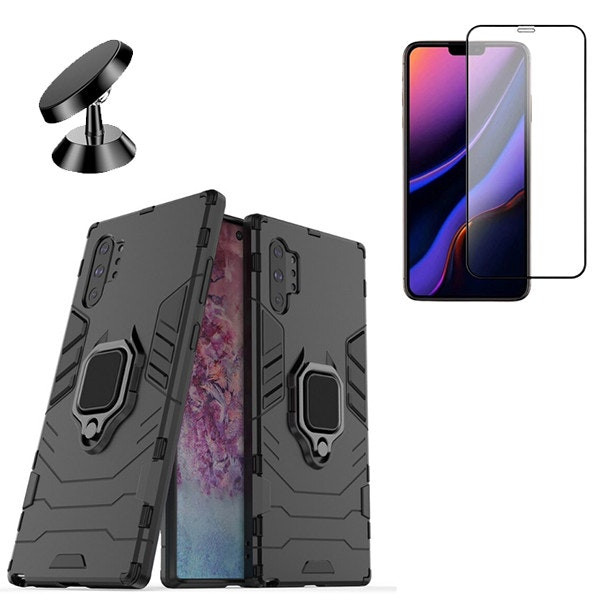 Vidrio templado de privacidad + funda Military Defender 3 en 1 + soporte magnético para Galaxy Note 10 Plus