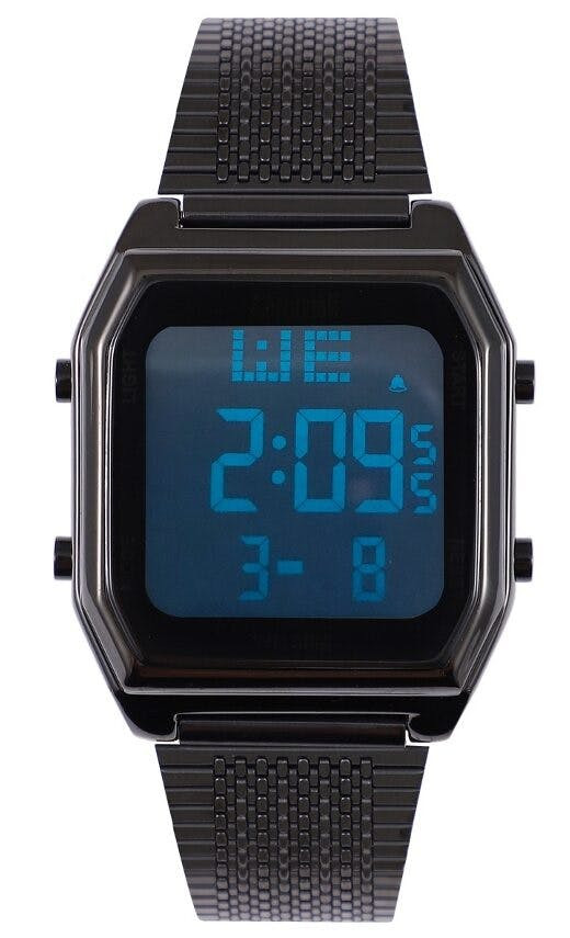 Reloj de pulsera digital en acero inoxidable con esfera negra