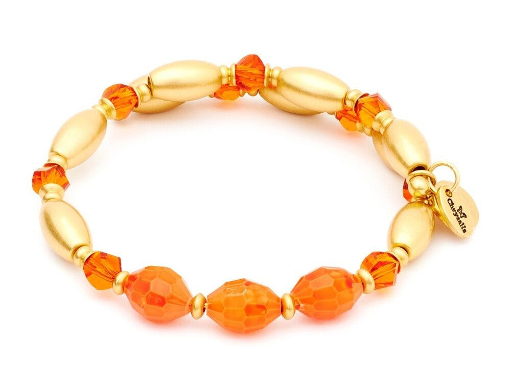 Pulsera Gaia Fire naranja bañada en rodio con cuentas de vidrio